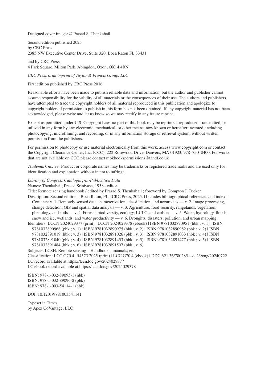 Preview page 4 of Remote Sensing Handbook Sensors Data Normalization Harmonization Cloud Computing and Accuracies 1 Volume 2nd Edition By