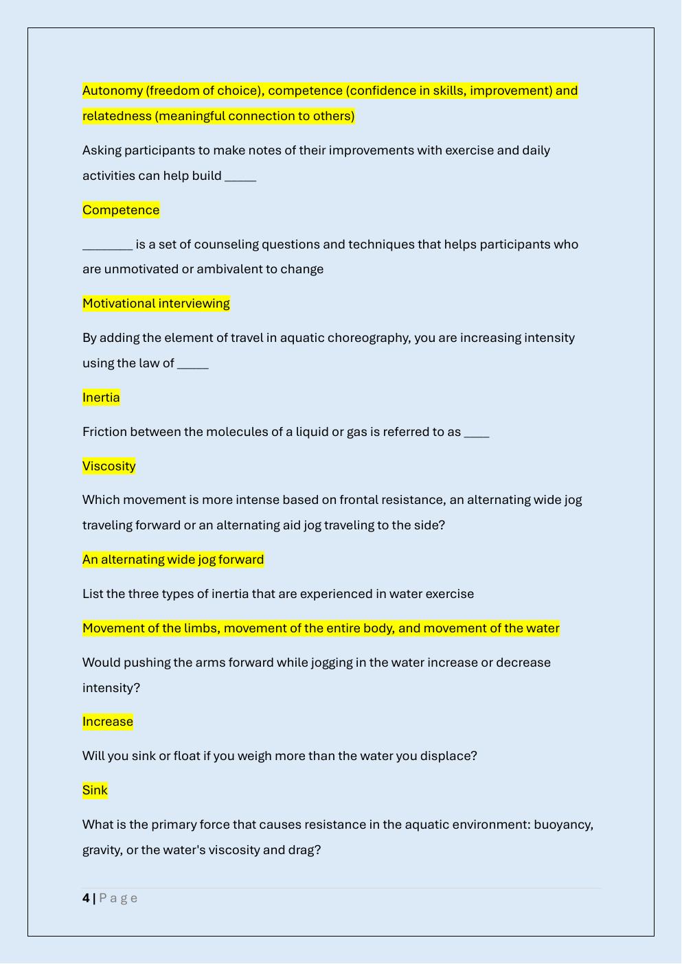 Preview page 4 of AQUATIC EXERCISE ASSOCIATION EXAM  PREP/AEA CERTIFICATION EXAM PREP