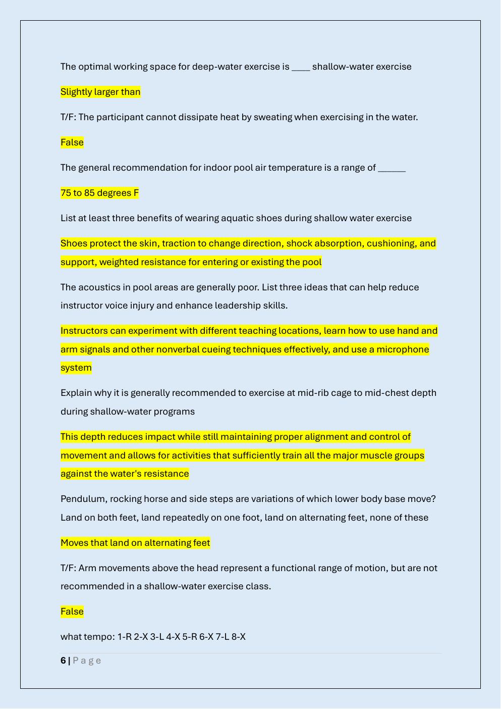 Preview page 6 of AQUATIC EXERCISE ASSOCIATION EXAM  PREP/AEA CERTIFICATION EXAM PREP