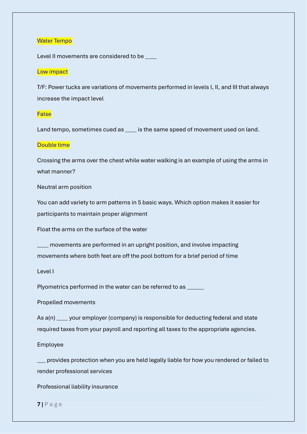 Preview page 7 of AQUATIC EXERCISE ASSOCIATION EXAM  PREP/AEA CERTIFICATION EXAM PREP