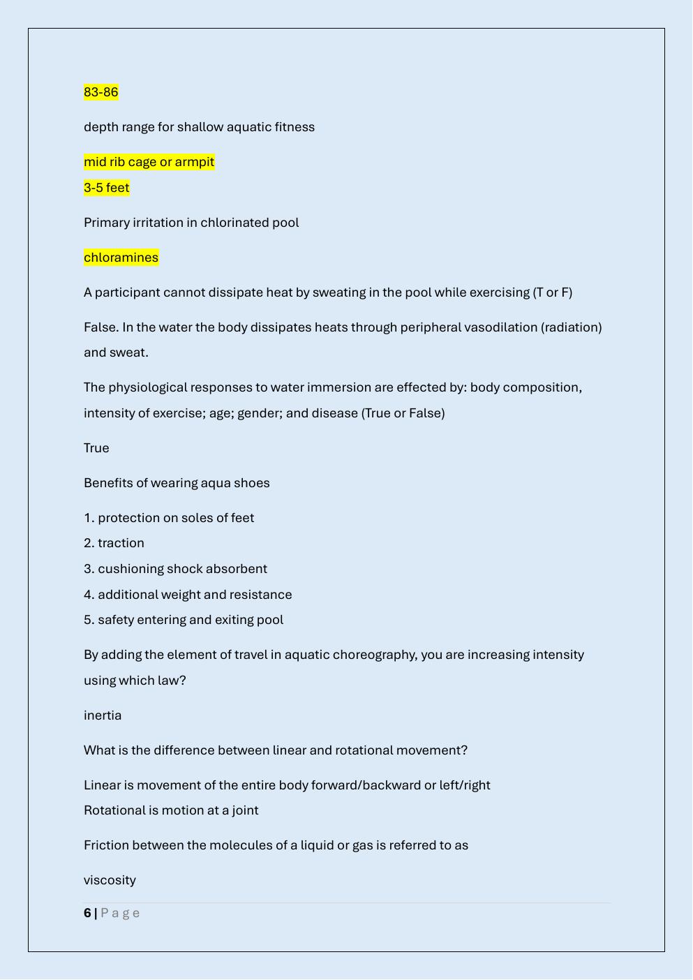 Preview page 6 of AEA CERTIFICATION EXAM PREP/AEA EXAM  PREP /AQUATIC EXERCISE ASSOCIATION  EXAM PREP