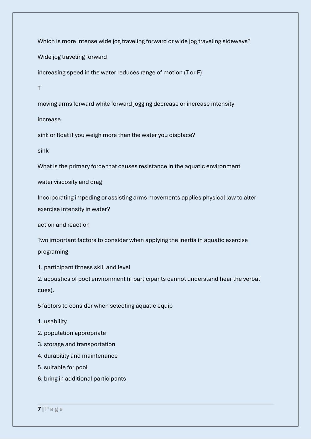 Preview page 7 of AEA CERTIFICATION EXAM PREP/AEA EXAM  PREP /AQUATIC EXERCISE ASSOCIATION  EXAM PREP
