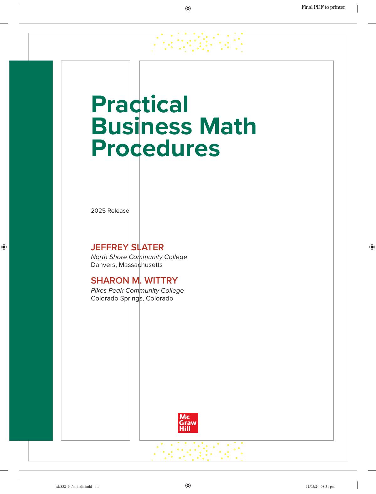 Preview page 3 of ISE Practical Business Math Procedures 2025 Release By Jeffrey Slater, Sharon Wittry
