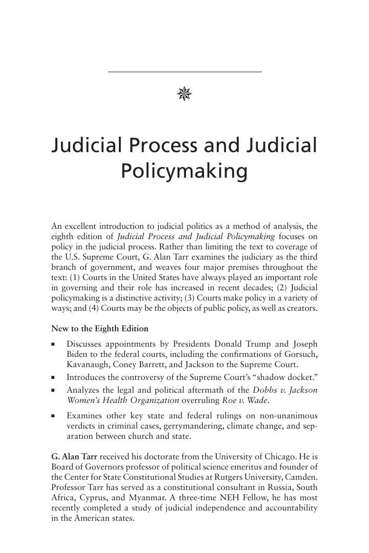 Preview page 3 of Judicial Process and Judicial Policymaking 8th Edition By Alan Tarr