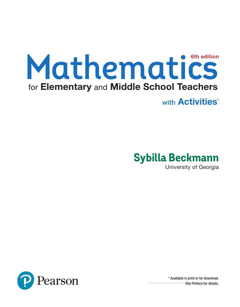 Preview page 2 of Mathematics for Elementary and Middle School Teachers 6th Edition By Sybilla Beckmann