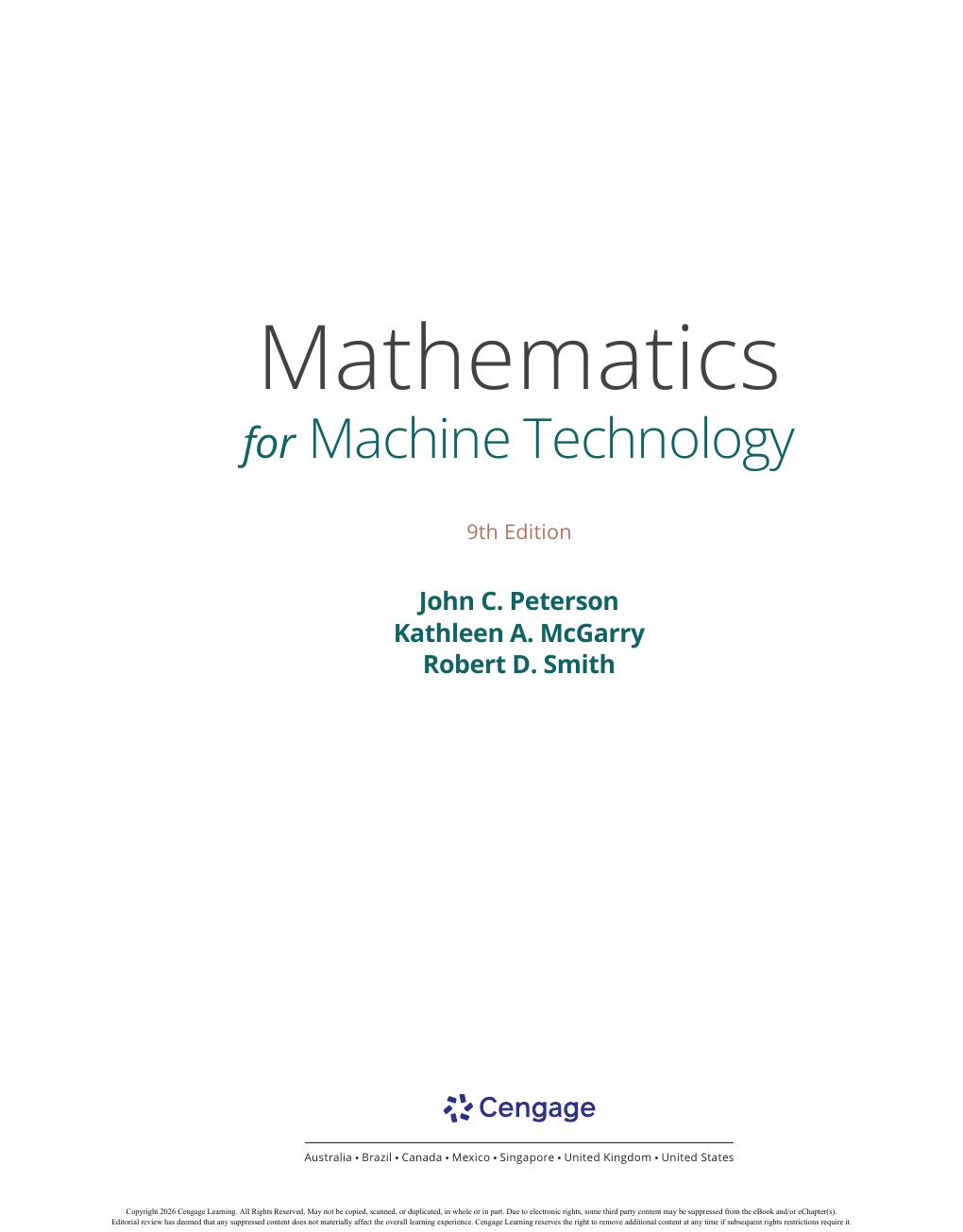 Preview page 2 of Mathematics for Machine Technology International Edition 9th Edition By John Peterson, Robert Smith, Kathleen McGarry