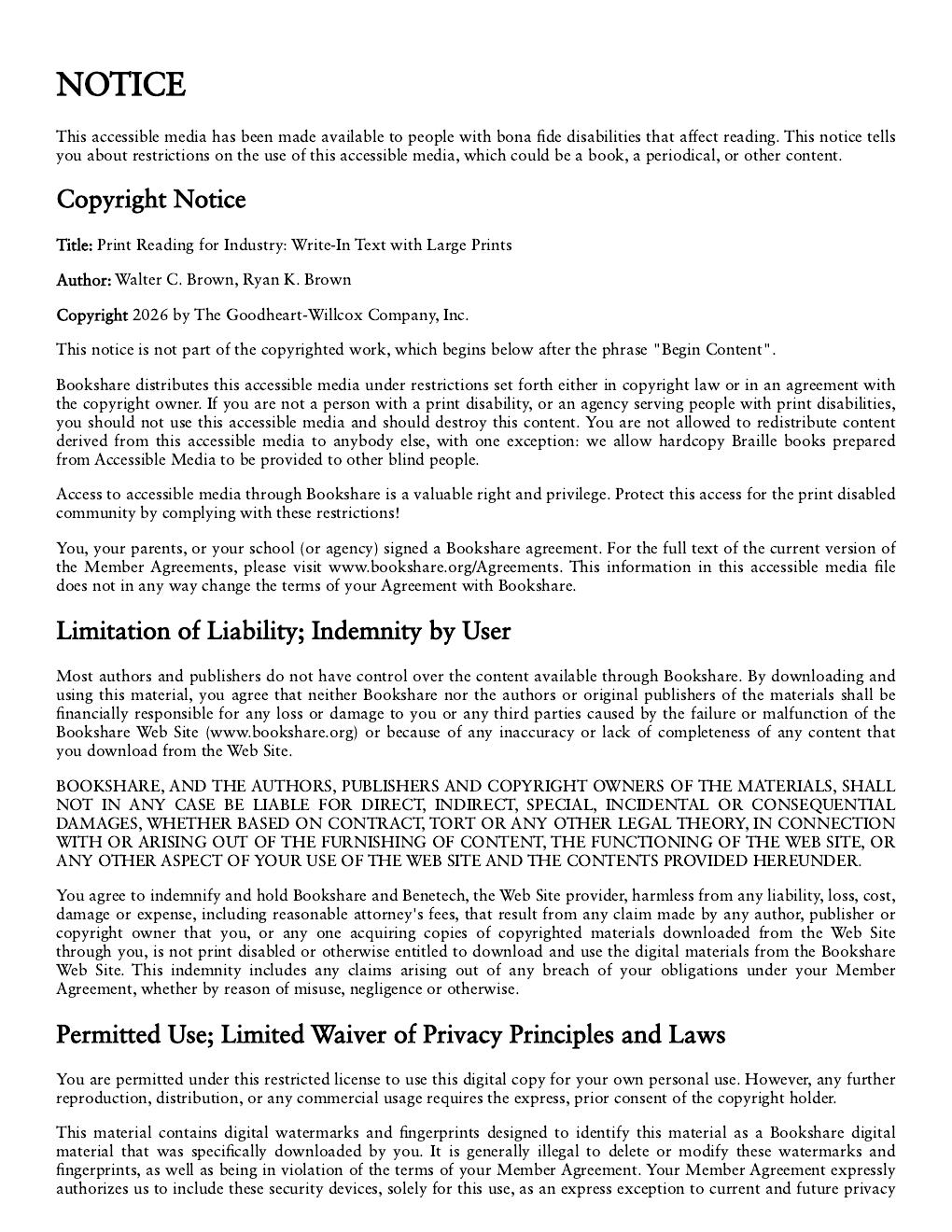 Preview page 3 of Print Reading for Industry 12th Edition By Ryan K. Brown, Walter C. Brown