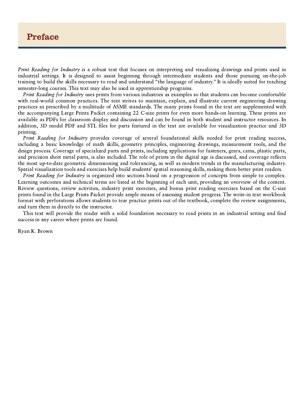 Preview page 6 of Print Reading for Industry 12th Edition By Ryan K. Brown, Walter C. Brown
