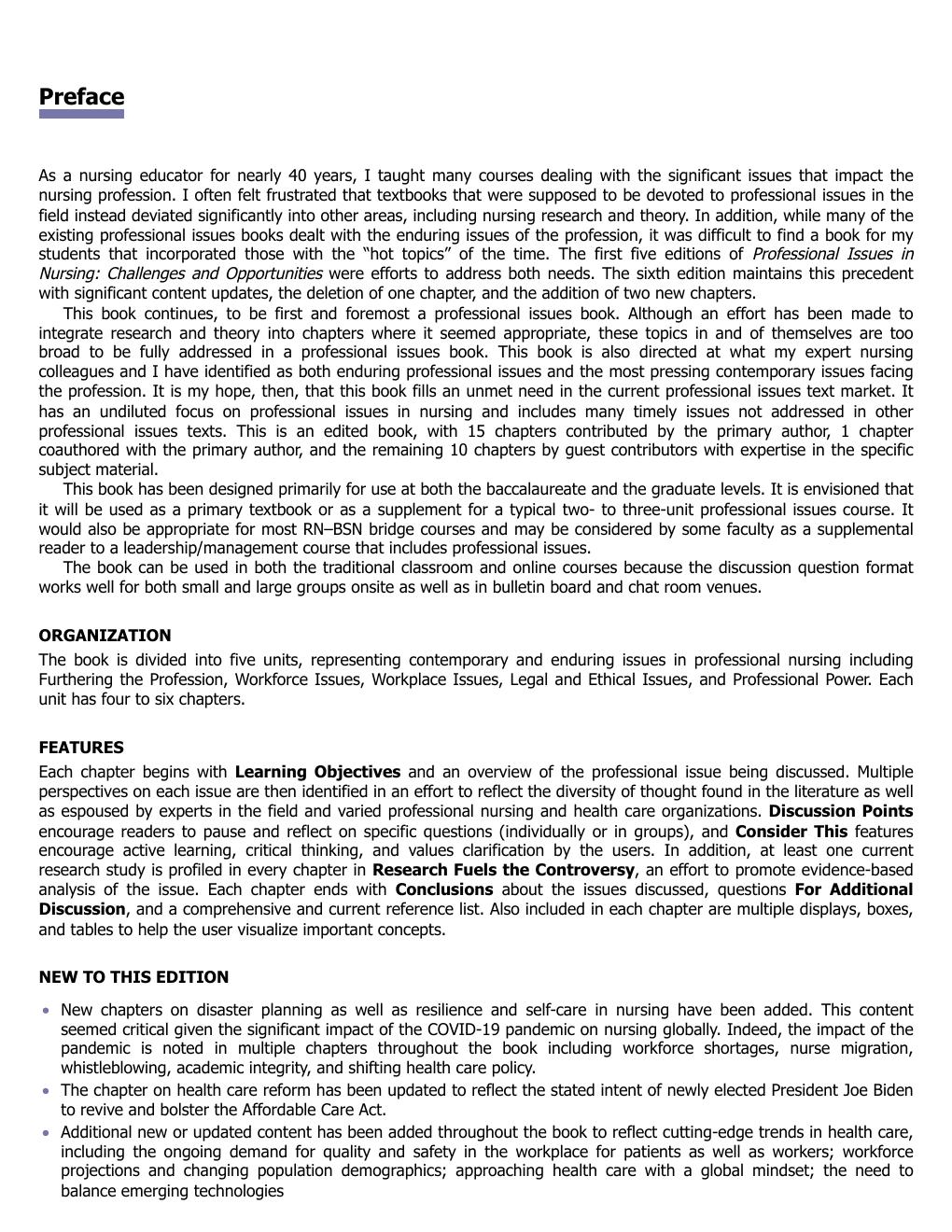 Preview page 9 of Professional Issues in Nursing Challenges and Opportunities 6th Edition By Carol Huston