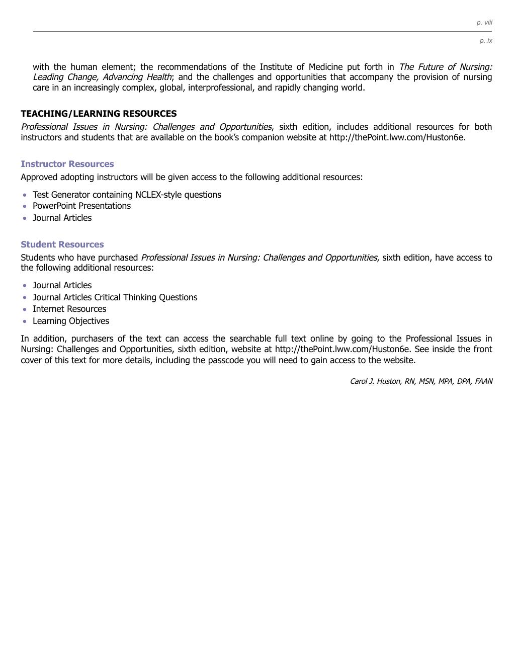 Preview page 10 of Professional Issues in Nursing Challenges and Opportunities 6th Edition By Carol Huston