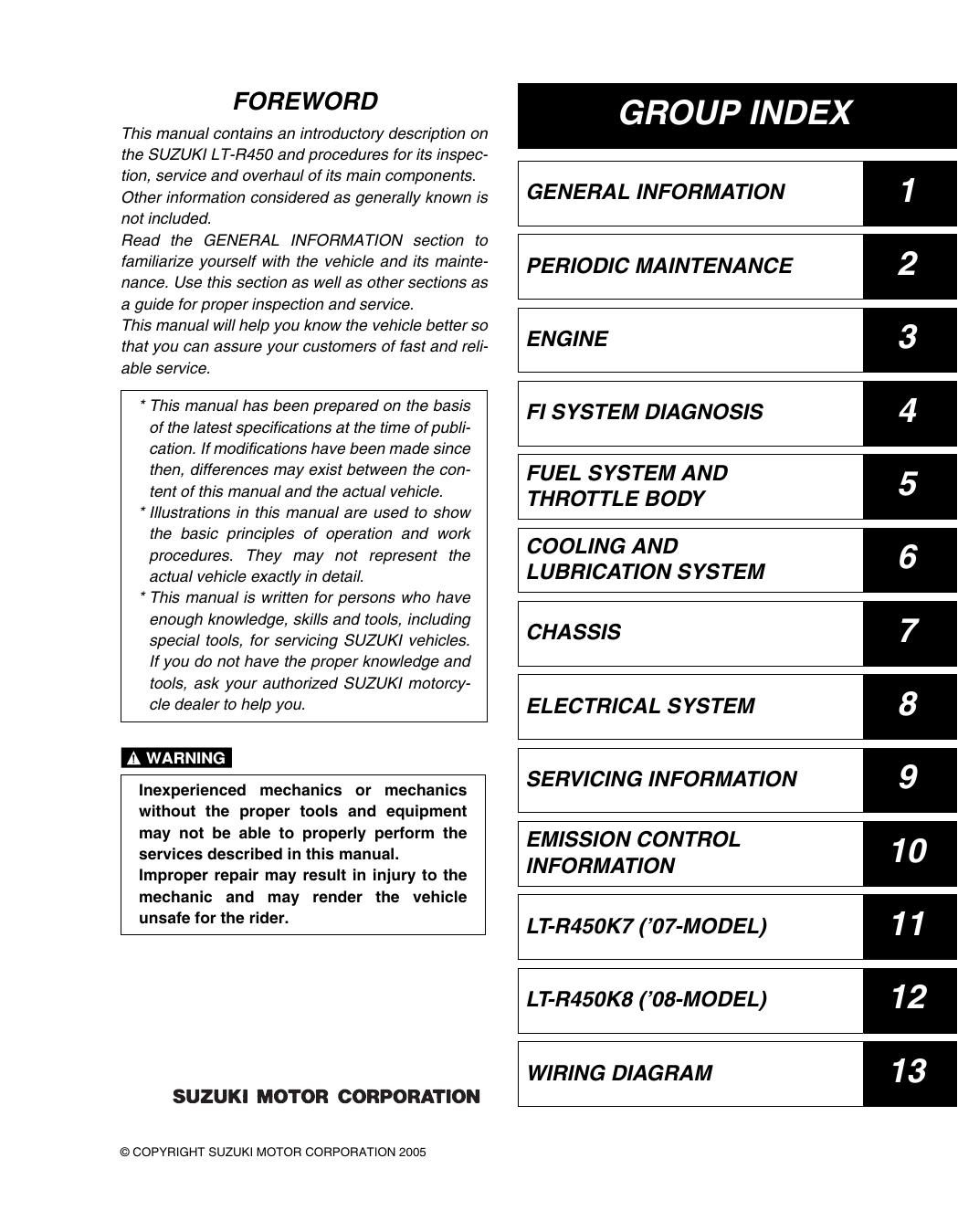 Preview page 2 of Suzuki LT-R450 - Service Workshop Repair Manual