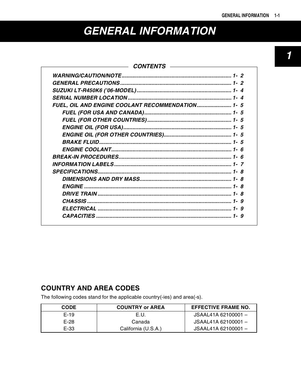 Preview page 9 of Suzuki LT-R450 - Service Workshop Repair Manual