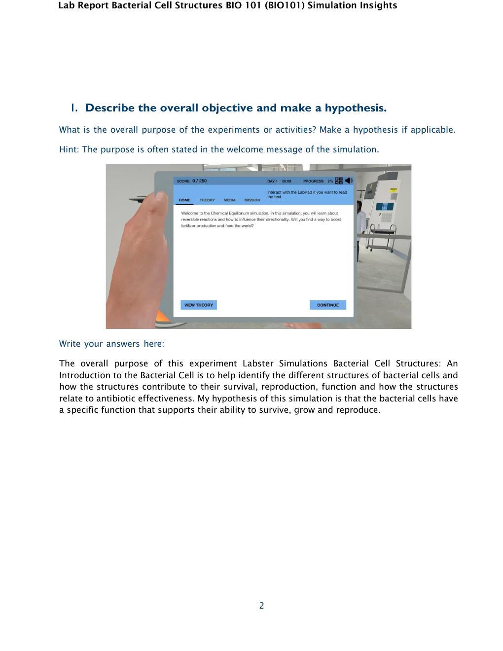 Preview page 2 of Bacterial Cell Structures BIO 101 (BIO101) Simulation Insights Complete & Verified Lab Report Rated A+