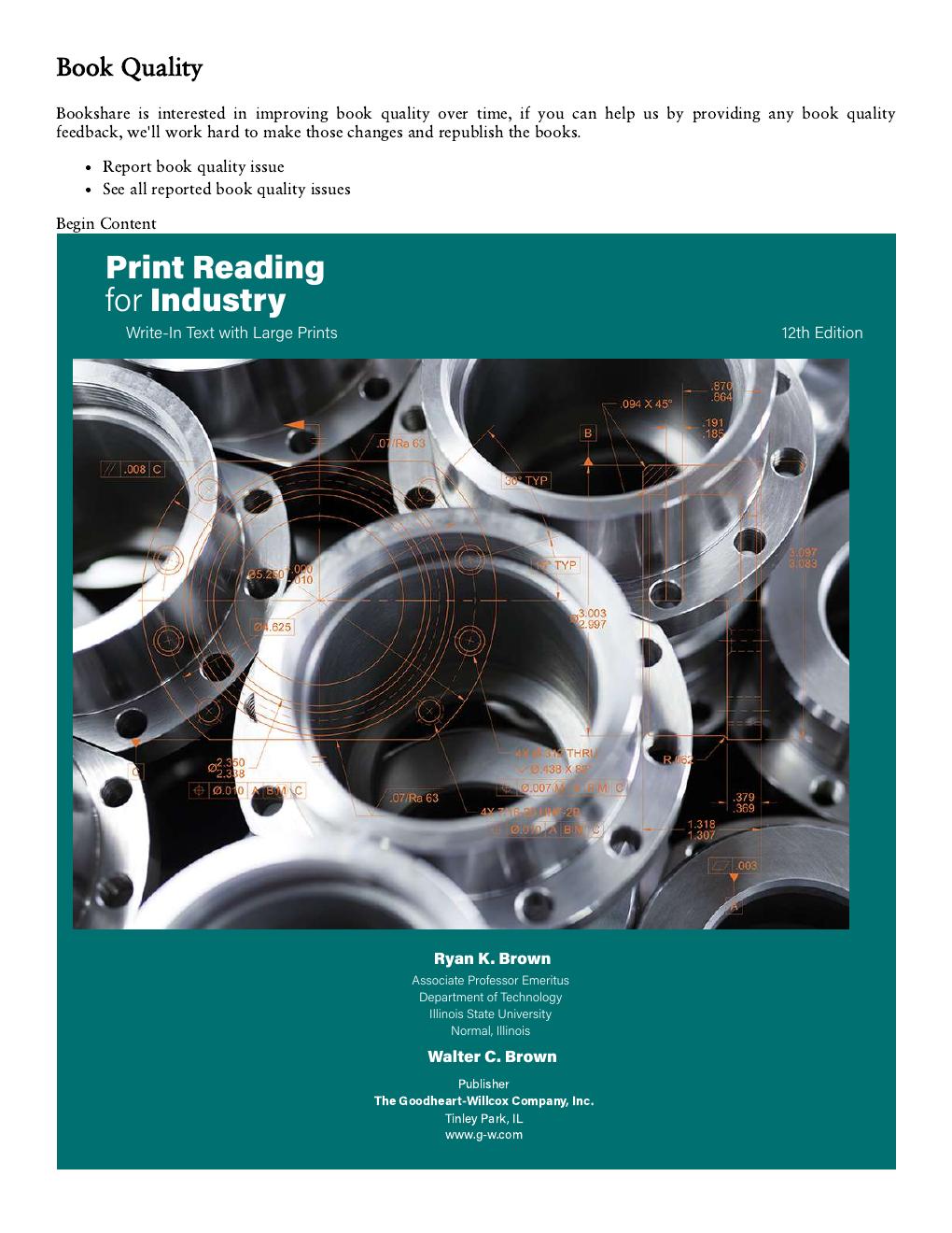 Preview page 2 of Print Reading for Industry 12th Edition By Ryan K. Brown, Walter C. Brown