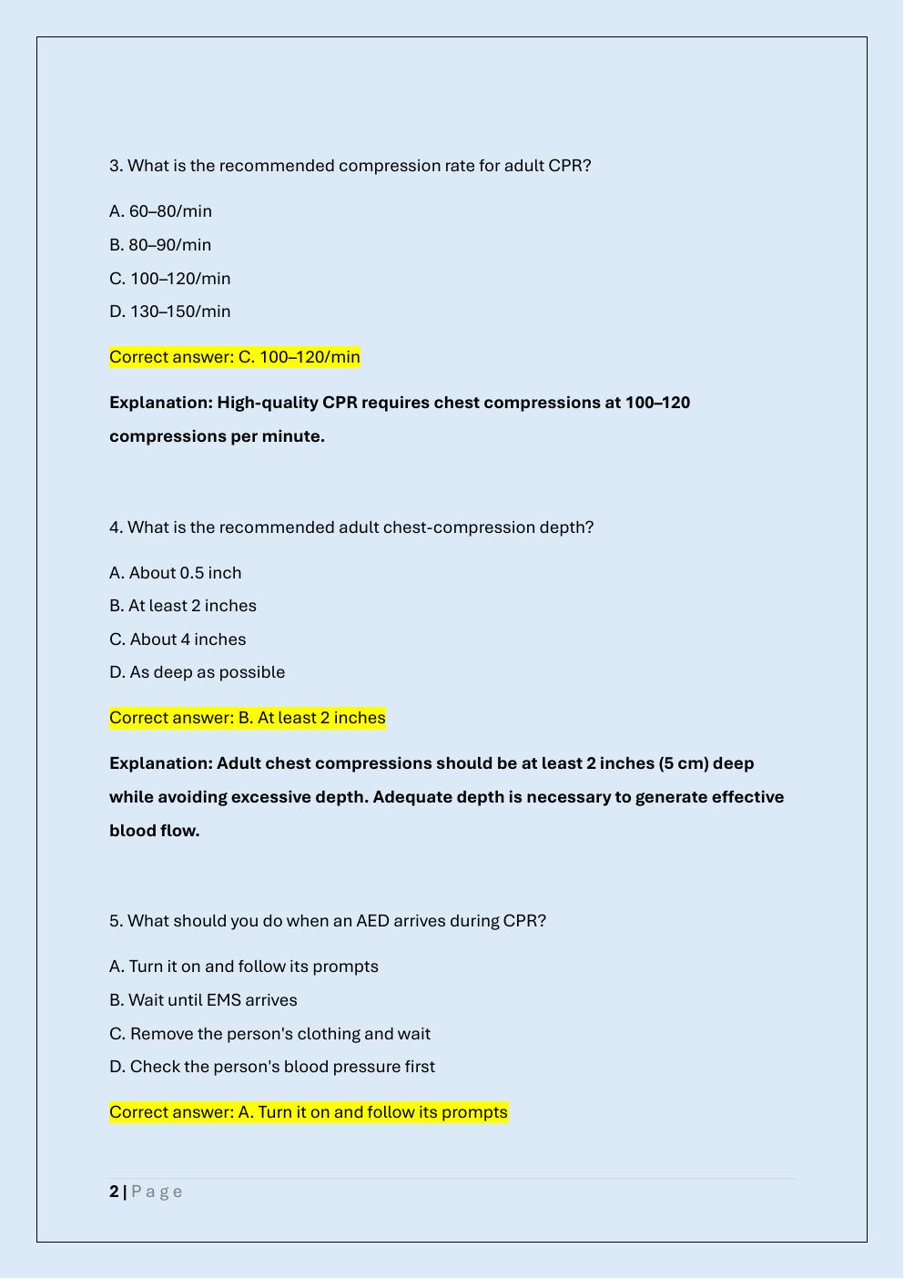 Preview page 2 of WASHINGTON FIRST AID & CPR  CERTIFICATE EXAM PRACTICE