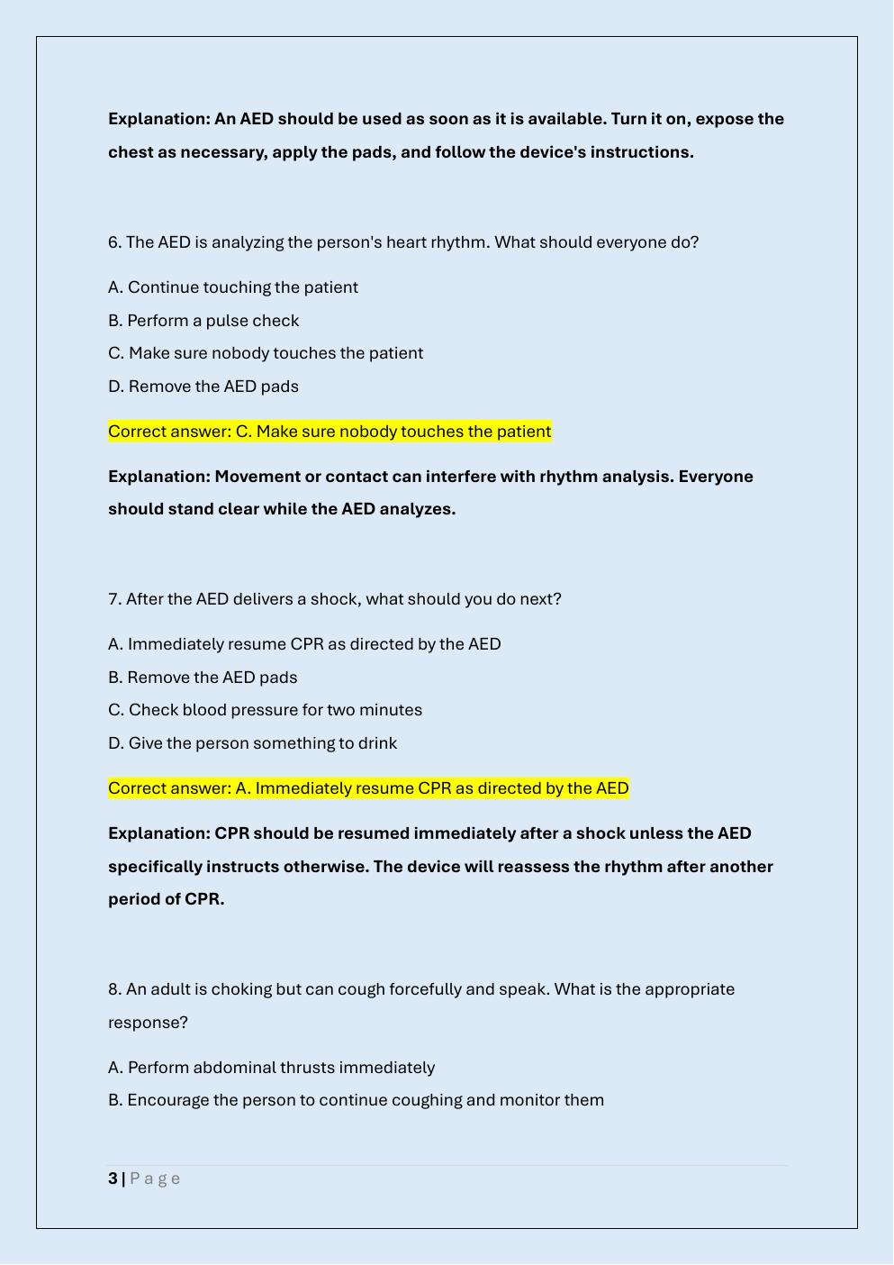 Preview page 3 of WASHINGTON FIRST AID & CPR  CERTIFICATE EXAM PRACTICE