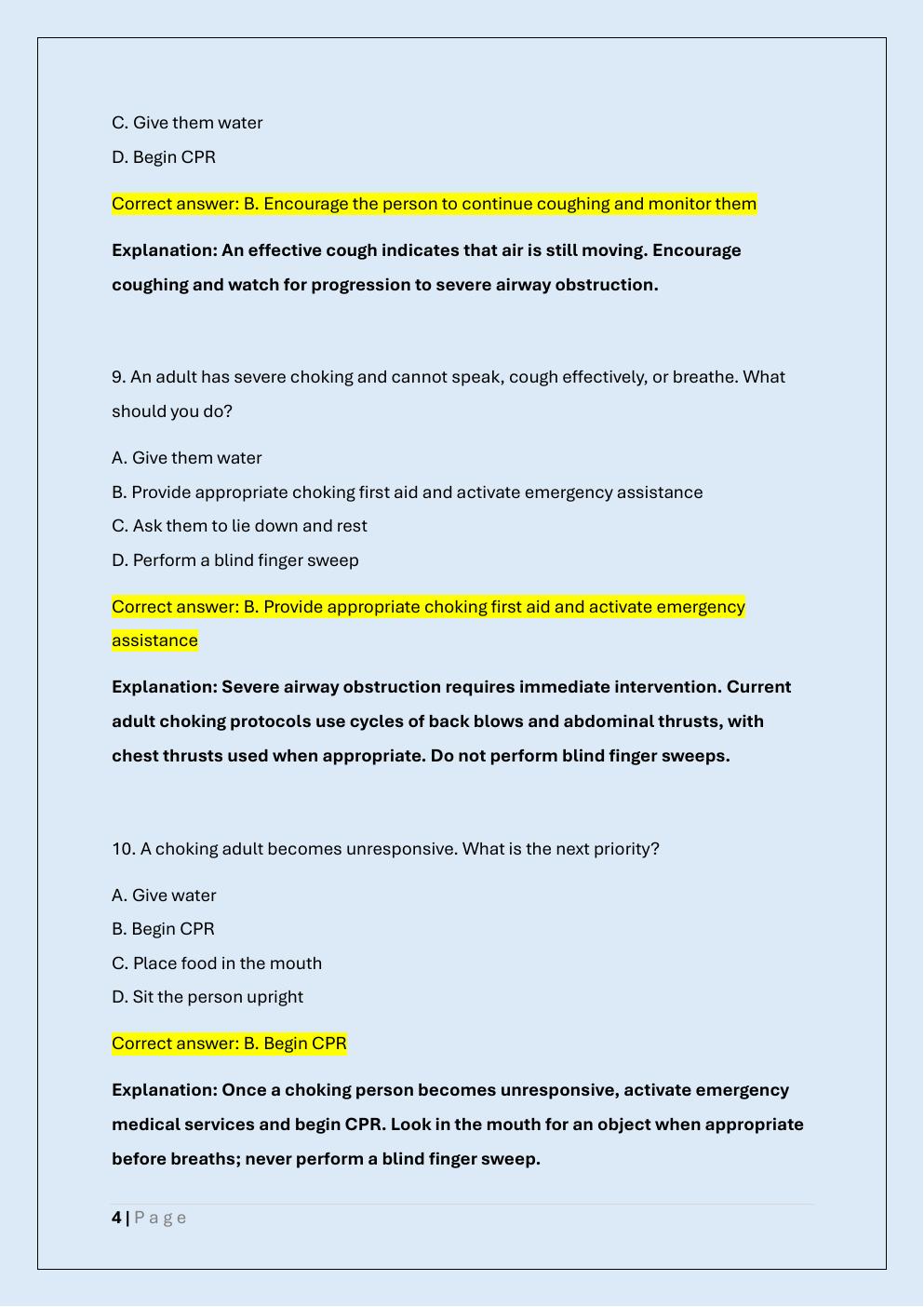 Preview page 4 of WASHINGTON FIRST AID & CPR  CERTIFICATE EXAM PRACTICE