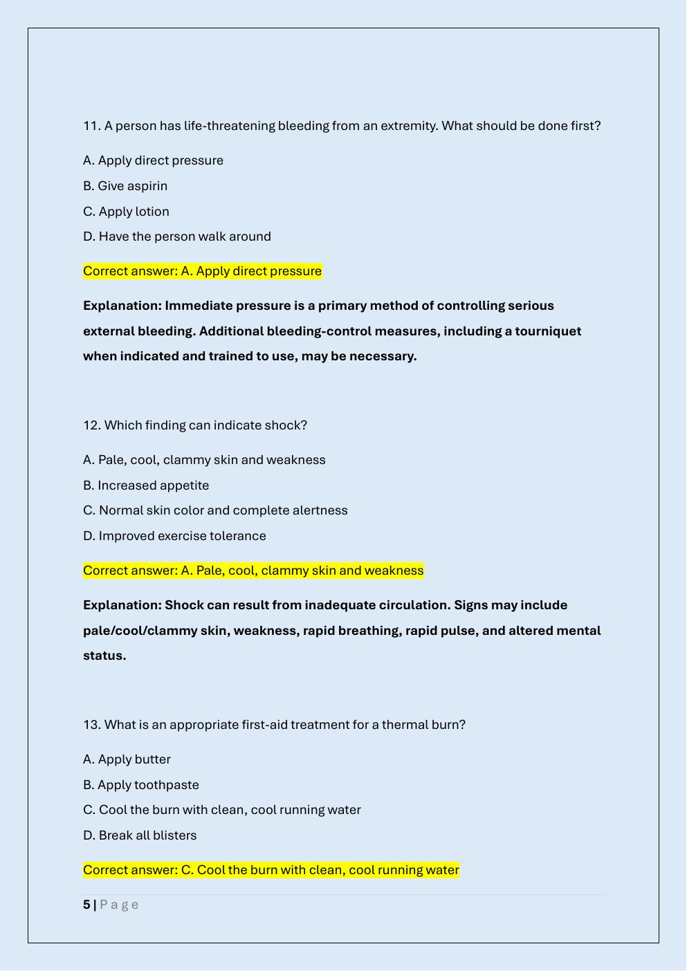 Preview page 5 of WASHINGTON FIRST AID & CPR  CERTIFICATE EXAM PRACTICE