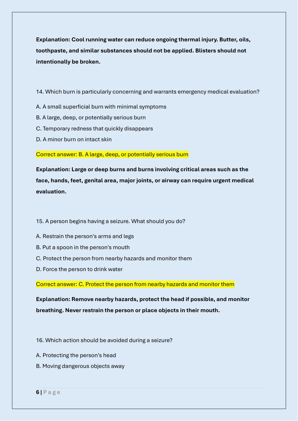 Preview page 6 of WASHINGTON FIRST AID & CPR  CERTIFICATE EXAM PRACTICE