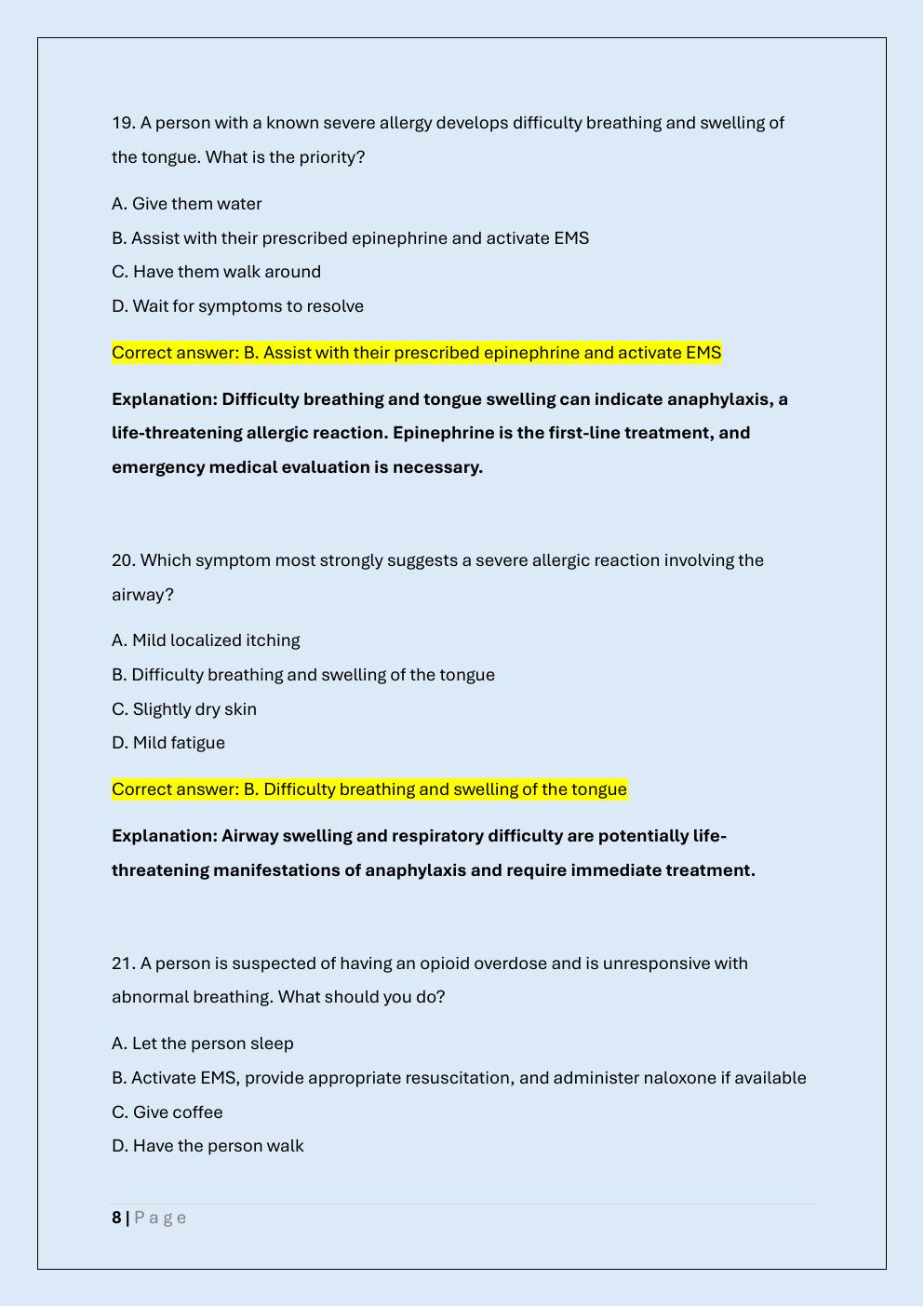 Preview page 8 of WASHINGTON FIRST AID & CPR  CERTIFICATE EXAM PRACTICE
