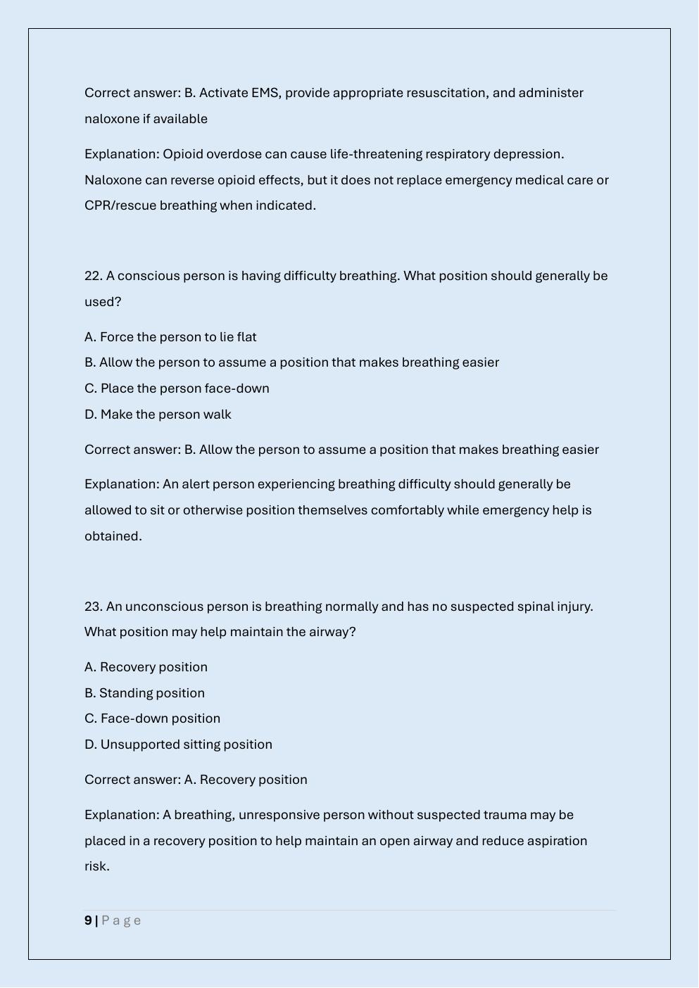 Preview page 9 of WASHINGTON FIRST AID & CPR  CERTIFICATE EXAM PRACTICE