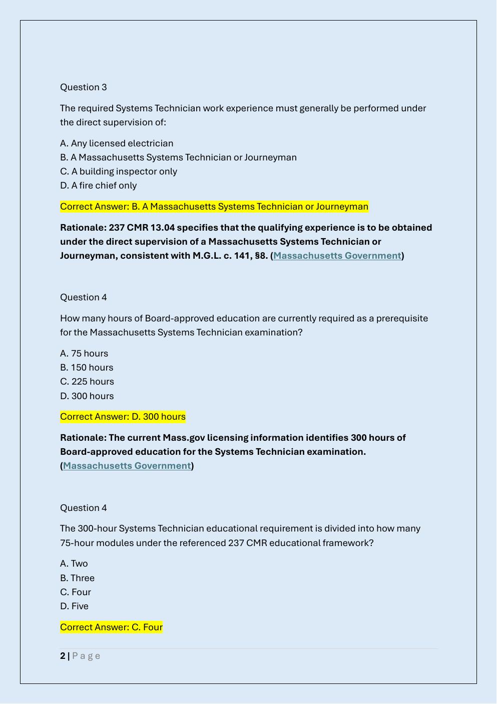 Preview page 2 of MASSACHUSETTS FIRE ALARM SYSTEM  TECHNICIAN EXAM