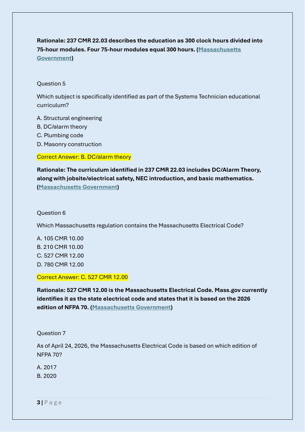 Preview page 3 of MASSACHUSETTS FIRE ALARM SYSTEM  TECHNICIAN EXAM