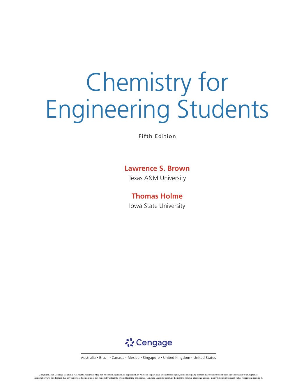 Preview page 4 of Chemistry for Engineering Students 5th Edition By Lawrence Brown, Tom Holme