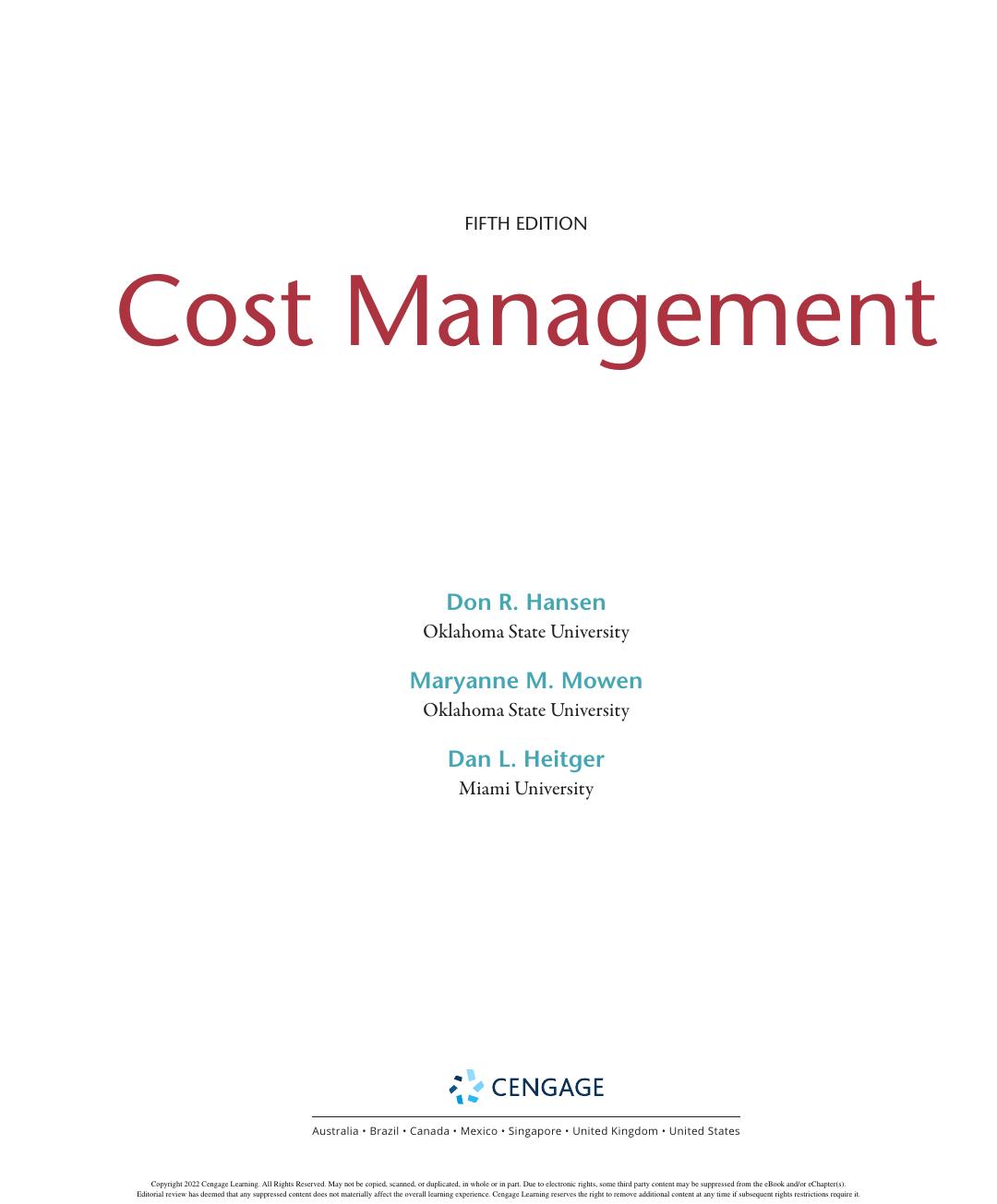 Preview page 2 of Cost Management 5th Edition By Mowen, Heitger, Hansen