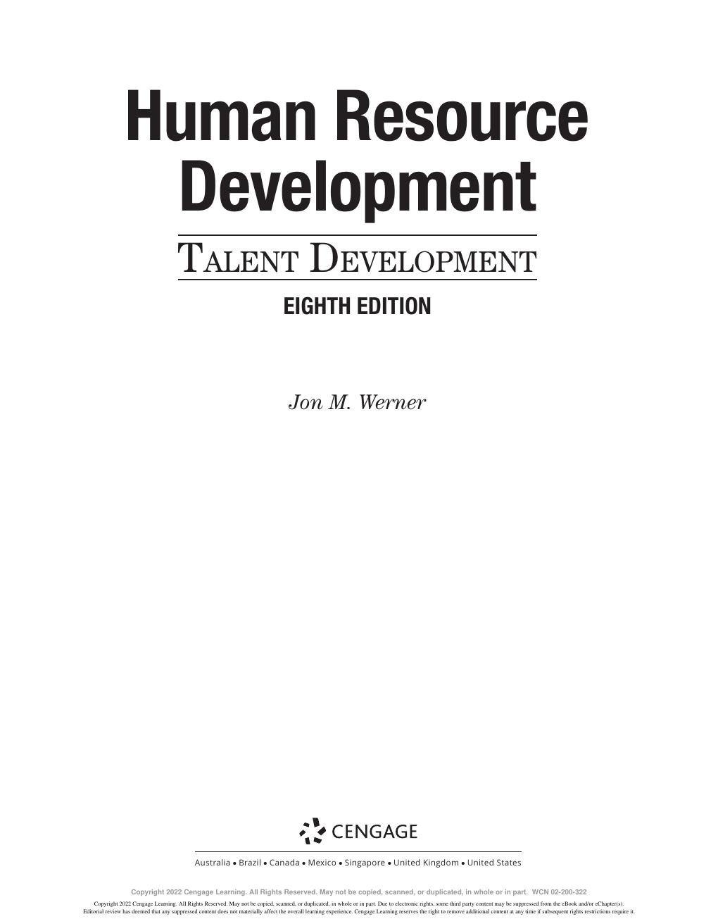 Preview page 2 of Human Resource Development Talent Development 8th Edition By Jon Werner