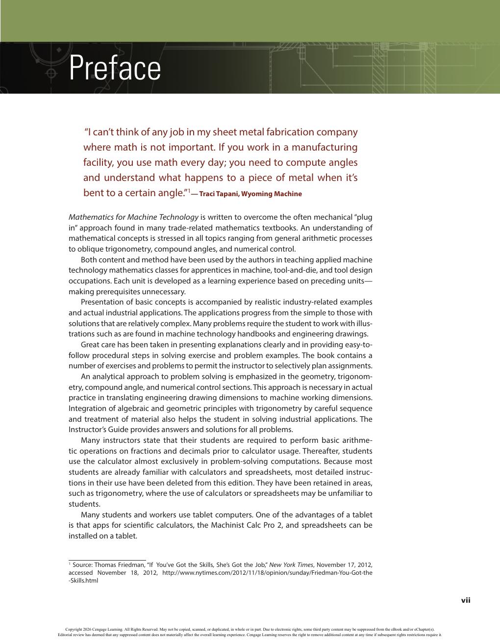 Preview page 8 of Mathematics for Machine Technology International Edition 9th Edition By John Peterson, Robert Smith, Kathleen McGarry