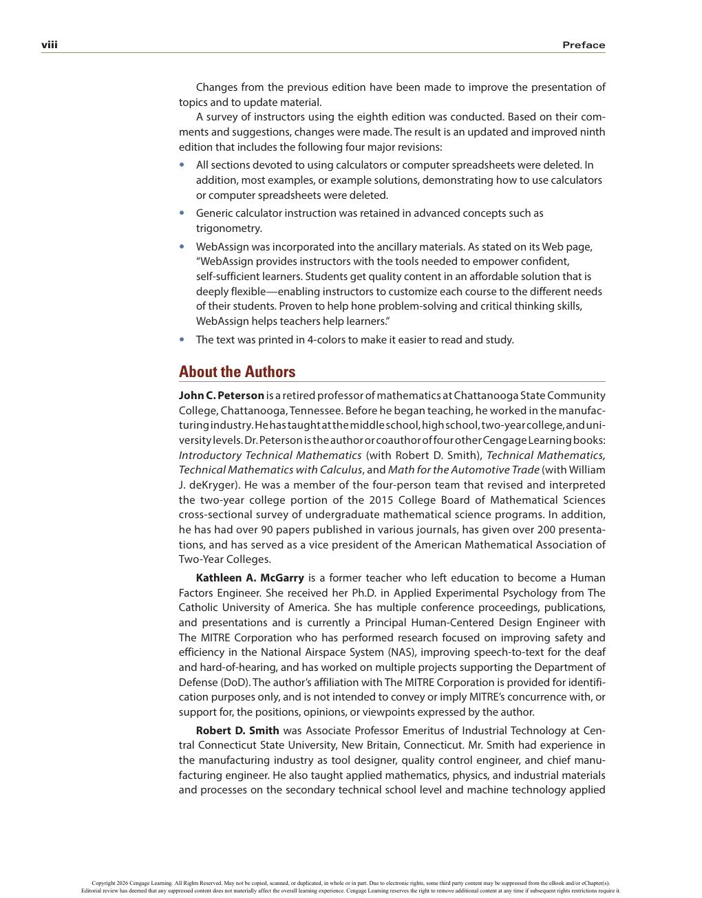 Preview page 9 of Mathematics for Machine Technology International Edition 9th Edition By John Peterson, Robert Smith, Kathleen McGarry