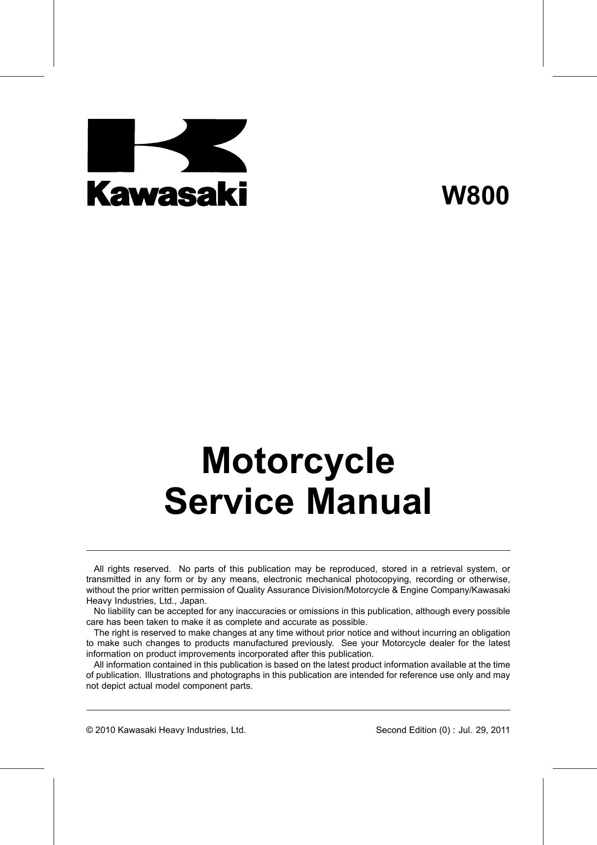Preview page 5 of Kawasaki W800 - 2011 2012 - Workshop Service Repair Manual