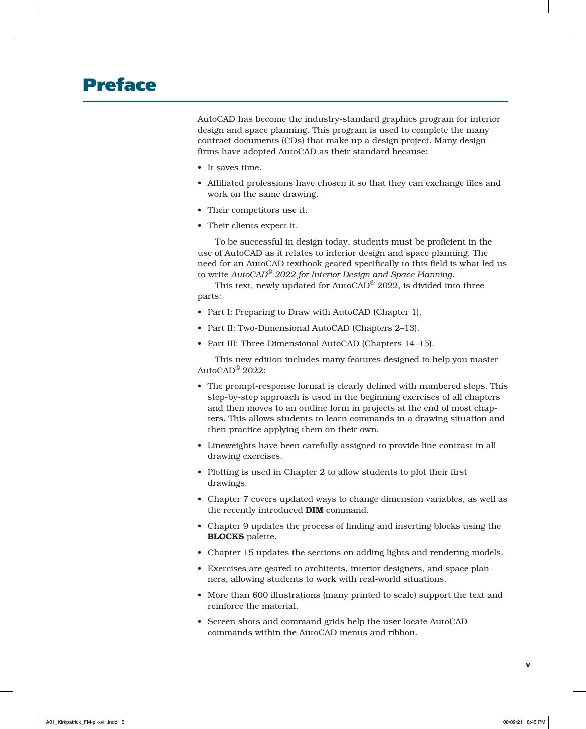 Preview page 6 of AutoCAD 2022 for Interior Design and Space Planning By Beverly Kirkpatrick, James Kirkpatrick