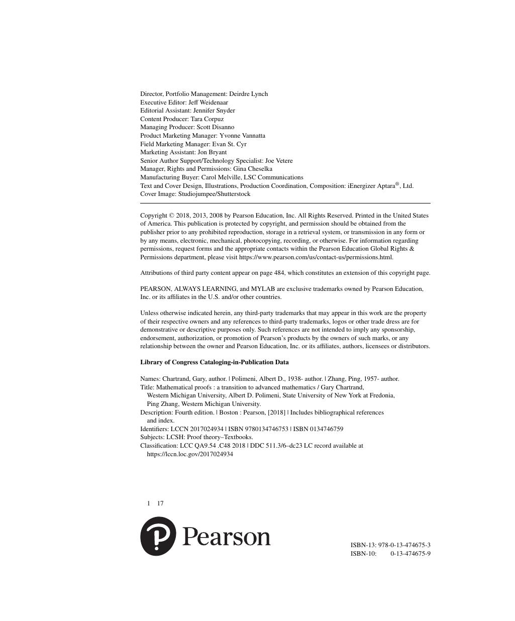 Preview page 3 of Mathematical Proofs A Transition to Advanced Mathematics 4th Edition By Gary Chartrand, Albert Polimeni, Ping Zhang ISBN