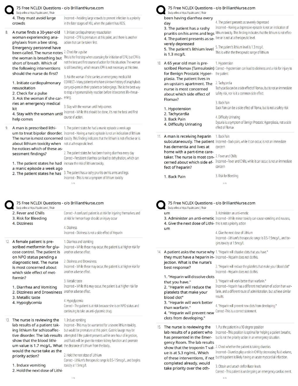 Preview page 2 of 75 Free NCLEX Questions / New Version / Exam Prep Resource