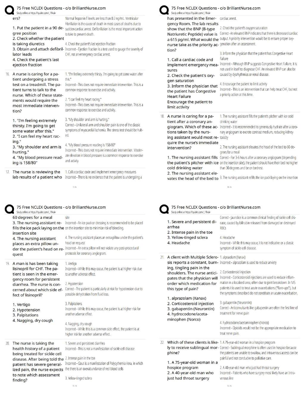 Preview page 3 of 75 Free NCLEX Questions / New Version / Exam Prep Resource