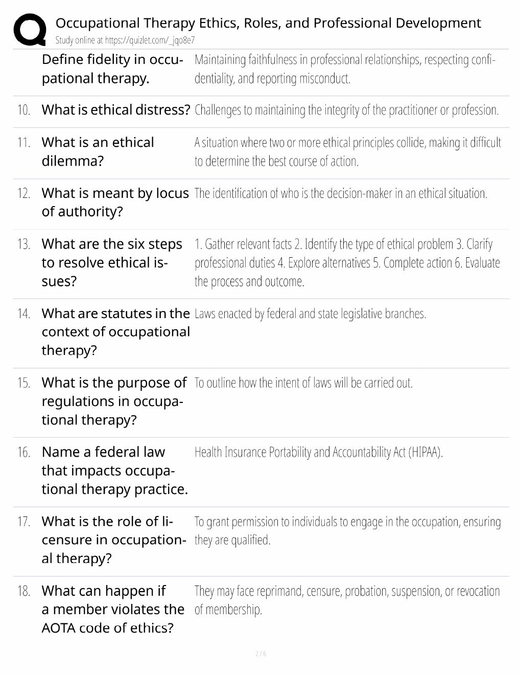 Preview page 2 of Occupational Therapy Ethics Study Guide / Roles & Professional Development / Score 100% / 2025 Update / Exam Prep