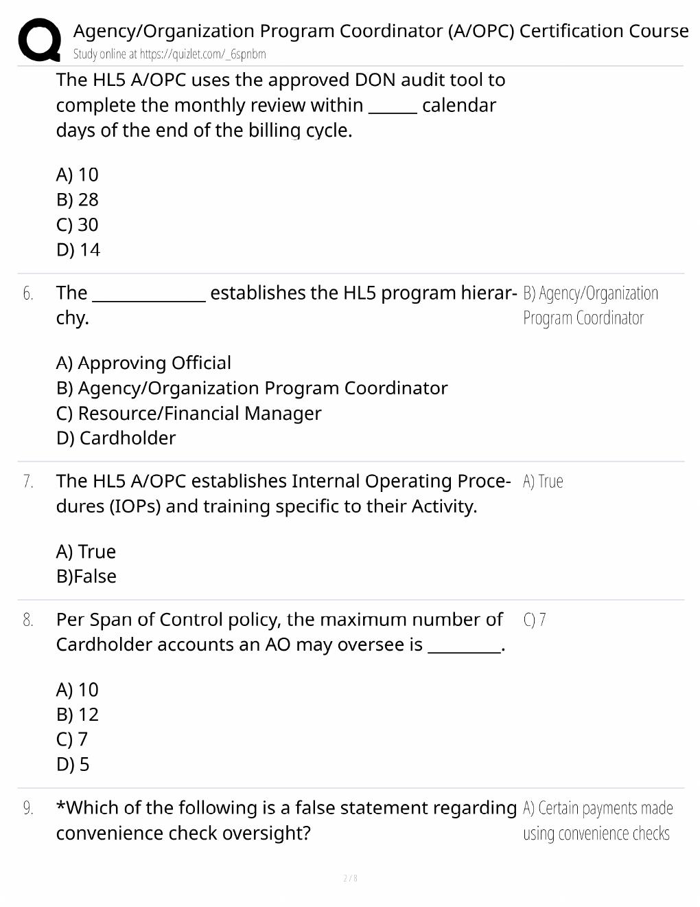 Preview page 2 of A/OPC Certification Study Guide / Program Coordinator Exam Prep / Score 100% / 2025 Update