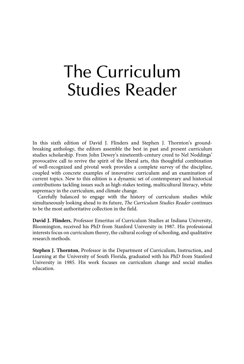 Preview page 3 of The Curriculum Studies Reader 6th Edition By David Flinders, Stephen Thornton ISBN: 9780367648398