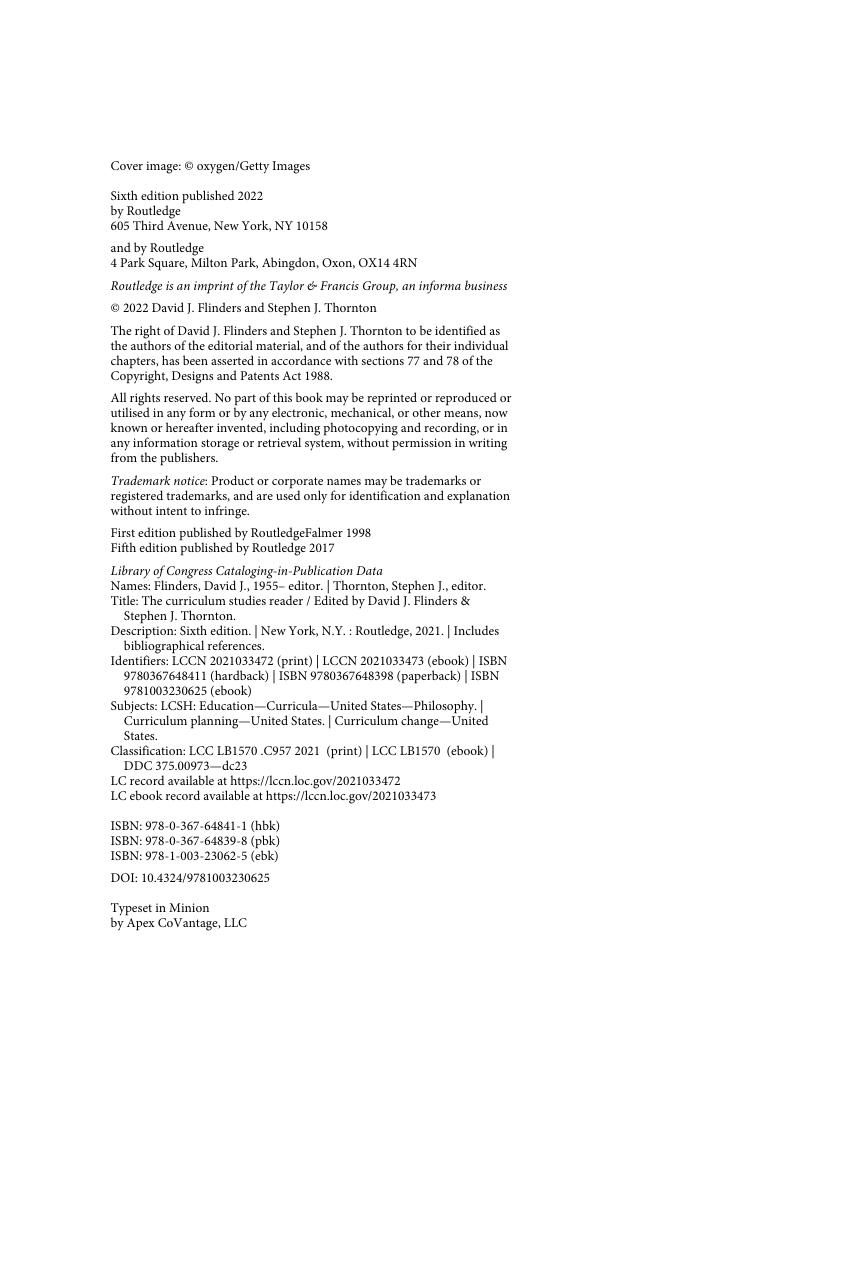 Preview page 4 of The Curriculum Studies Reader 6th Edition By David Flinders, Stephen Thornton ISBN: 9780367648398