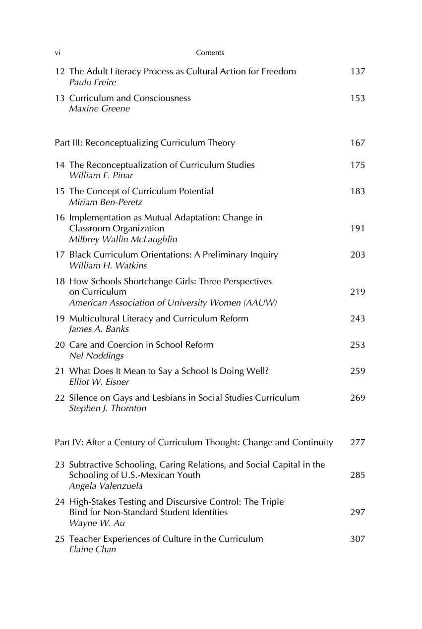 Preview page 6 of The Curriculum Studies Reader 6th Edition By David Flinders, Stephen Thornton ISBN: 9780367648398