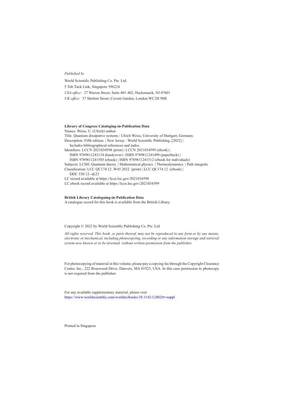 Preview page 4 of Quantum Dissipative Systems 5th Edition By Ulrich Weiss ISBN: 9789811243134