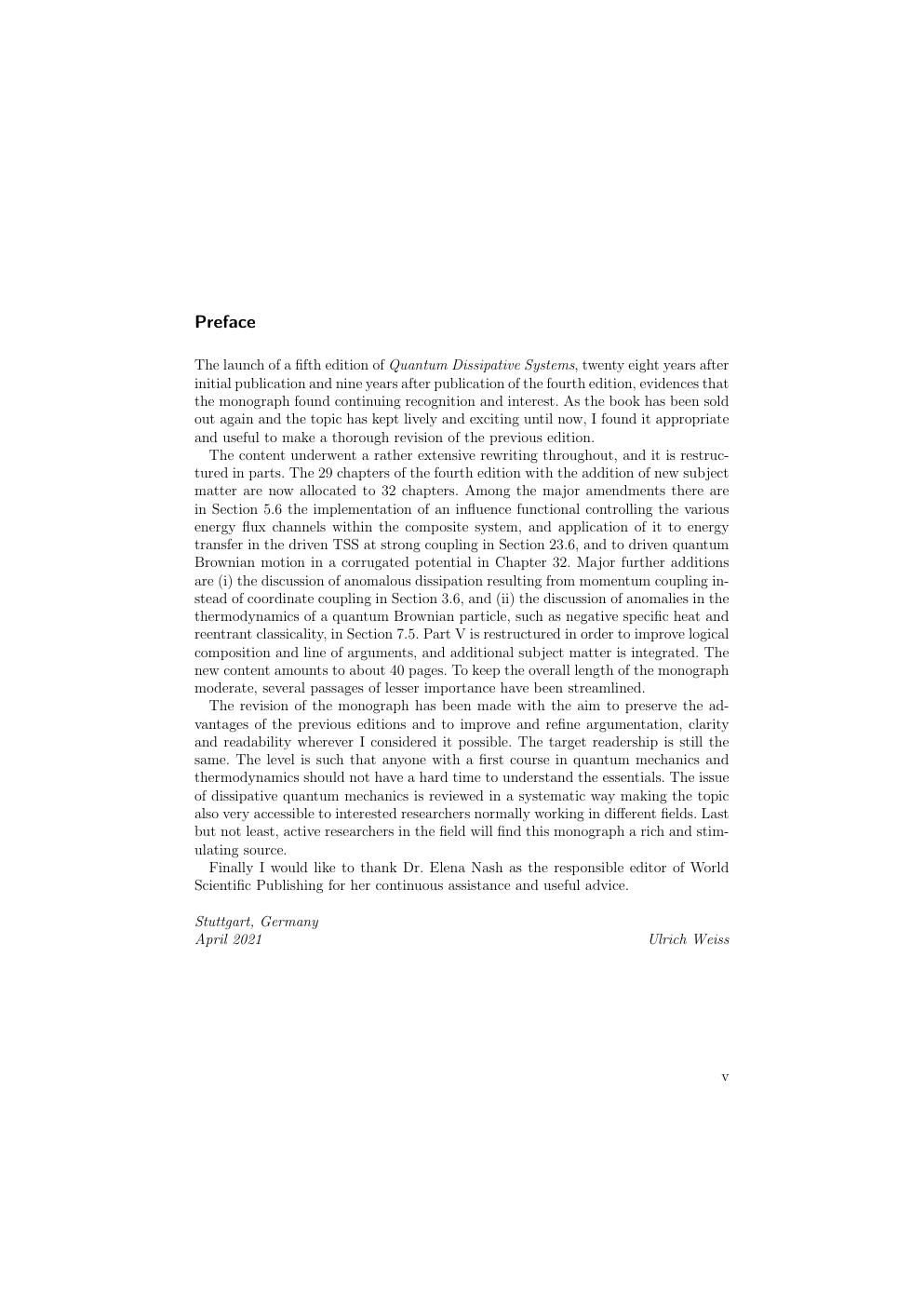 Preview page 5 of Quantum Dissipative Systems 5th Edition By Ulrich Weiss ISBN: 9789811243134