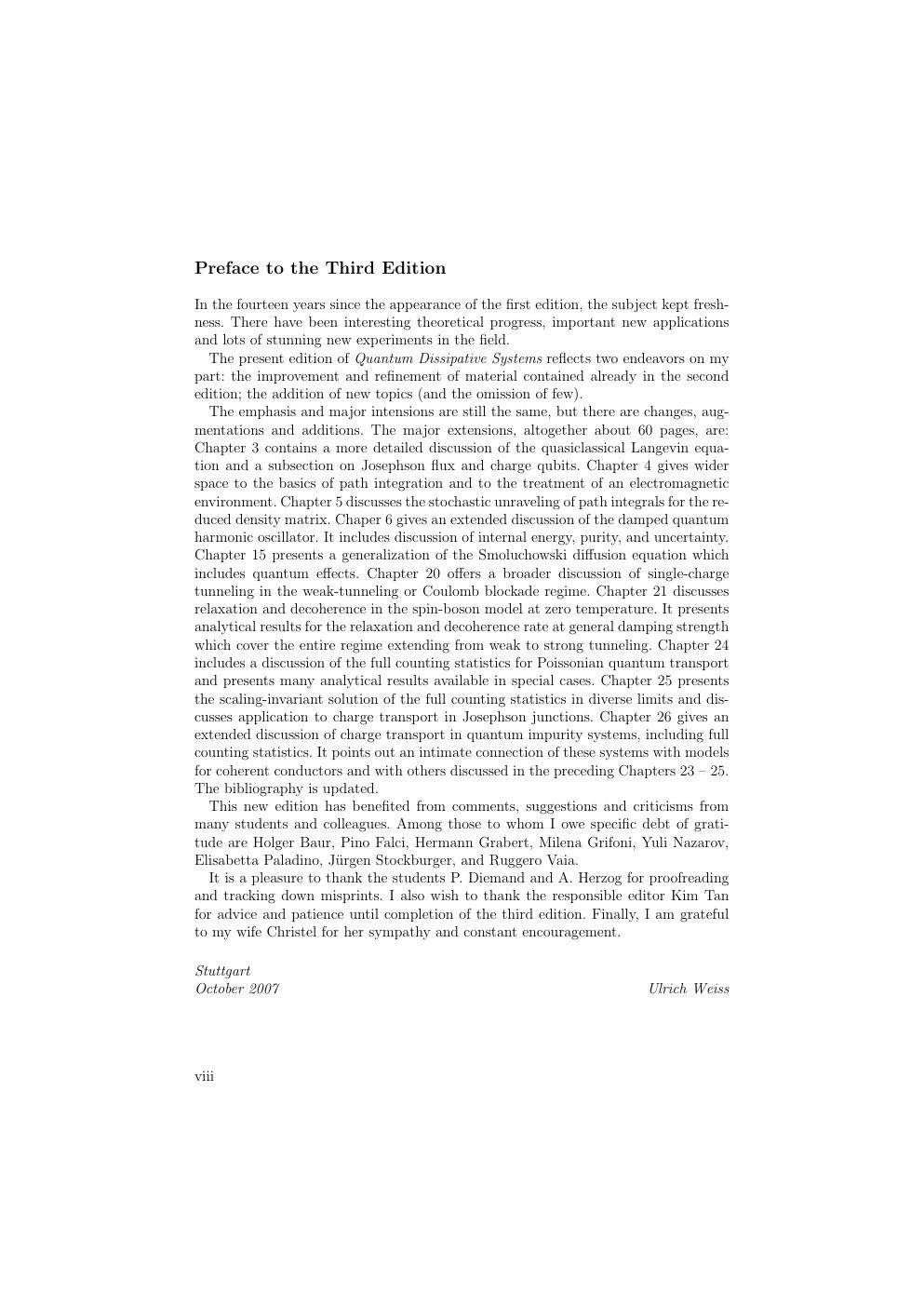 Preview page 8 of Quantum Dissipative Systems 5th Edition By Ulrich Weiss ISBN: 9789811243134