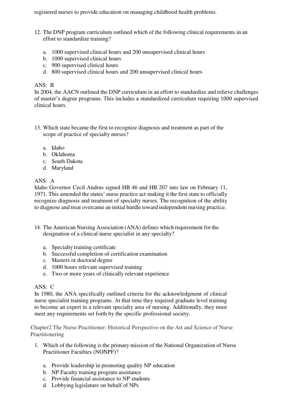 Preview page 5 of Test Bank For Advanced Practice Nursing: Essential Knowledge for the Profession 5th Edition By Denisco