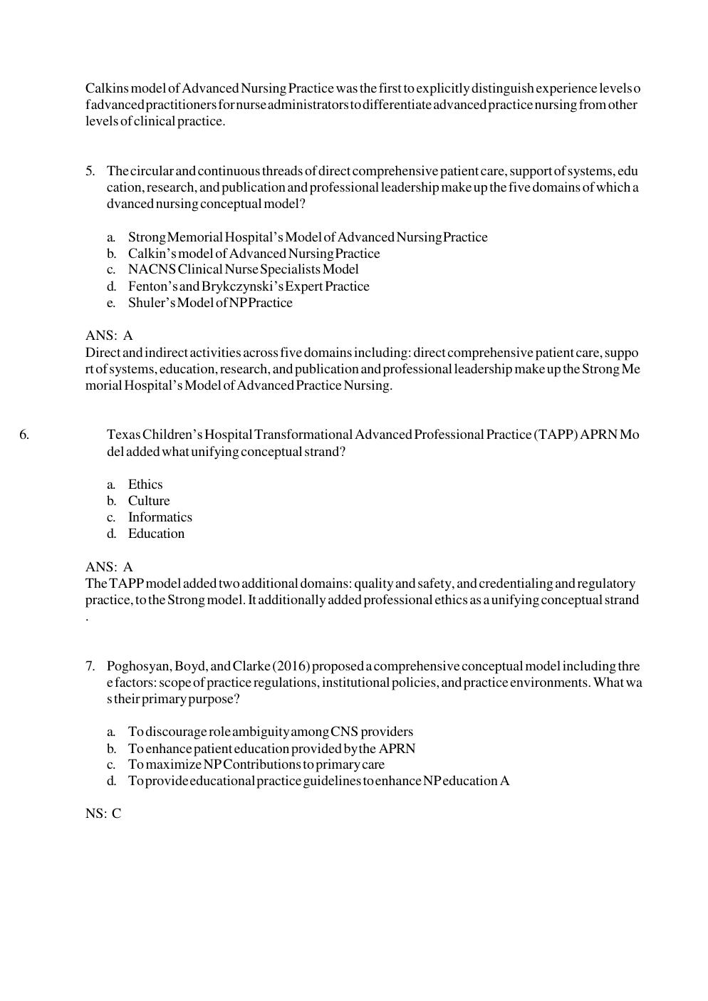 Preview page 7 of Test Bank For Advanced Practice Nursing: Essential Knowledge for the Profession 5th Edition By Denisco
