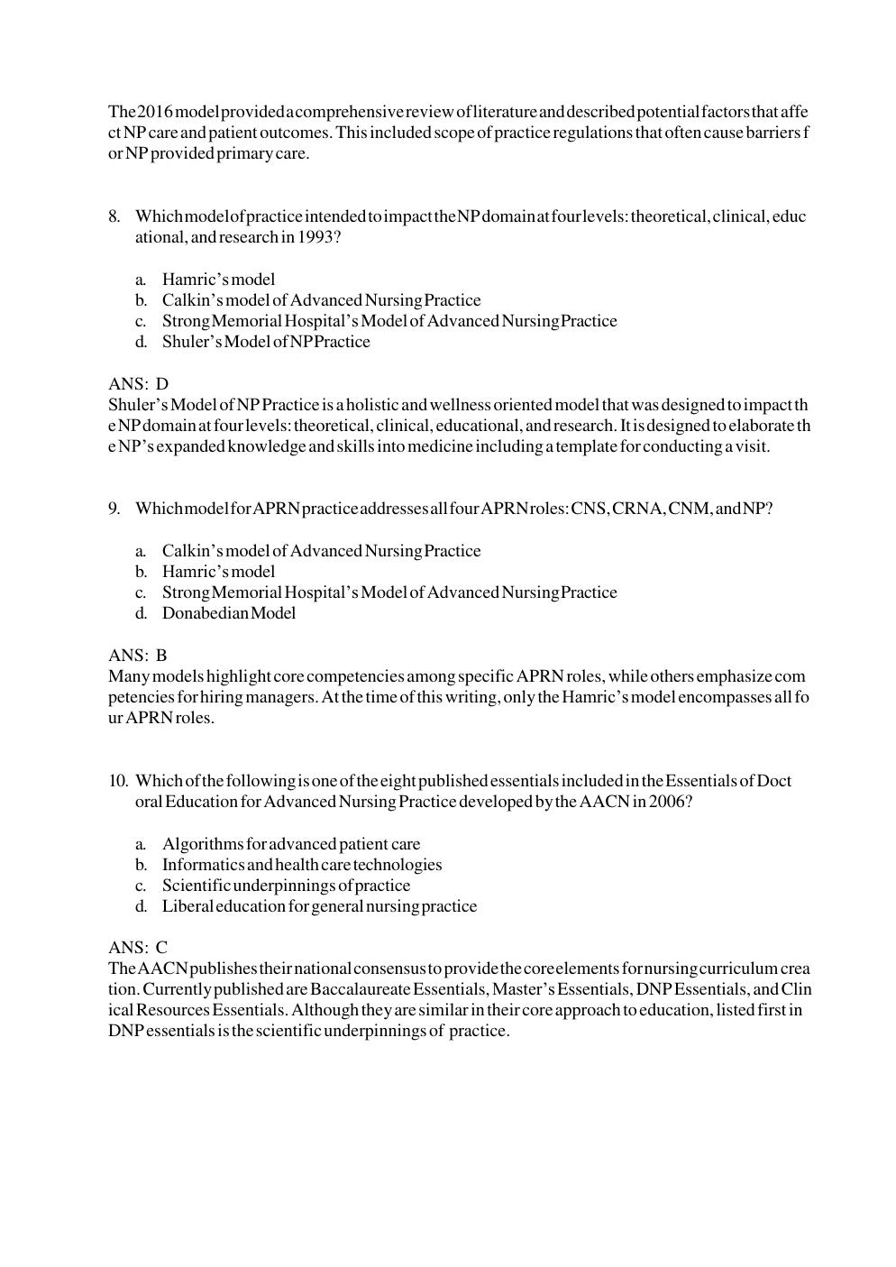 Preview page 8 of Test Bank For Advanced Practice Nursing: Essential Knowledge for the Profession 5th Edition By Denisco