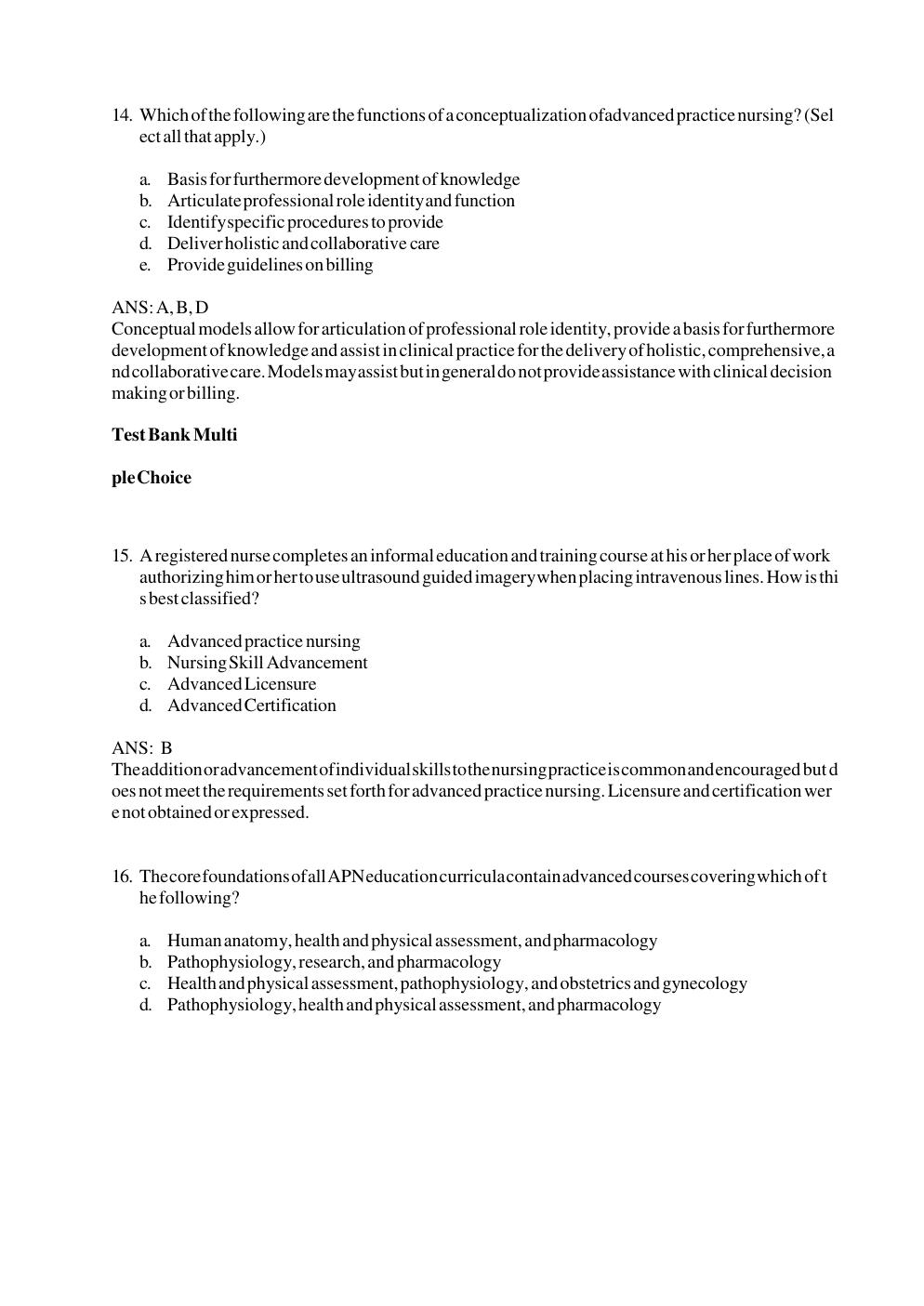 Preview page 10 of Test Bank For Advanced Practice Nursing: Essential Knowledge for the Profession 5th Edition By Denisco