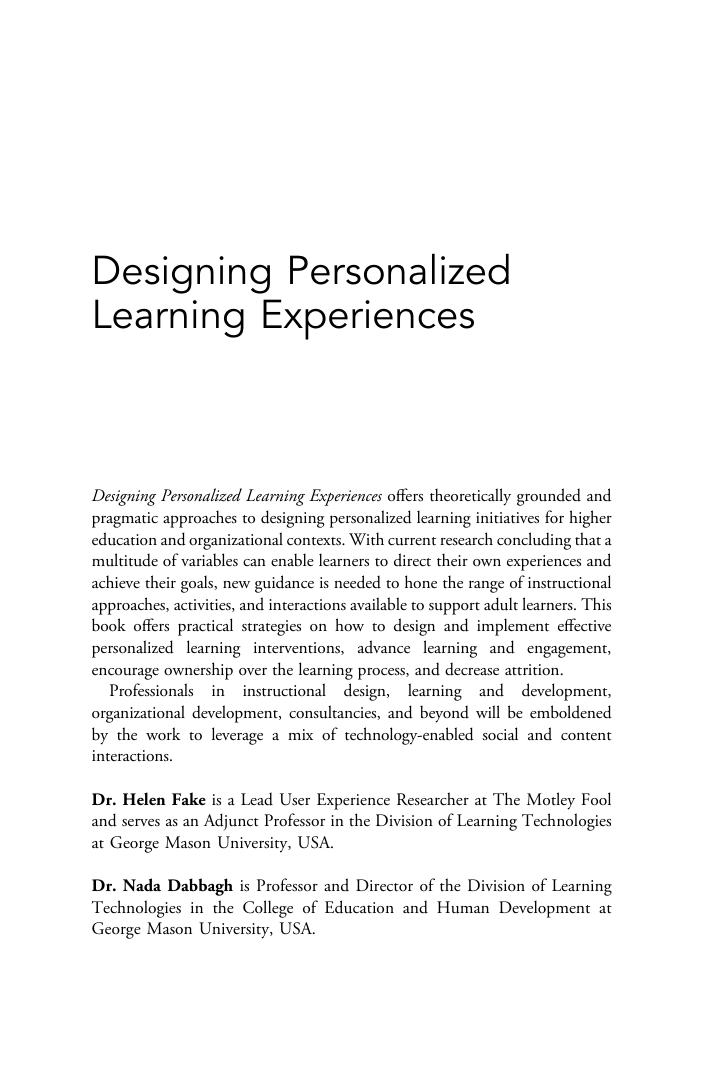 Preview page 2 of Designing Personalized Learning Experiences A Framework By Helen Fake, Nada Dabbagh